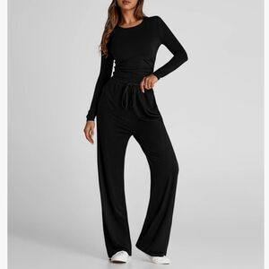 New 2 Piece Outfits Lounge Sets Long Sleeve Tops Wide Leg Pants